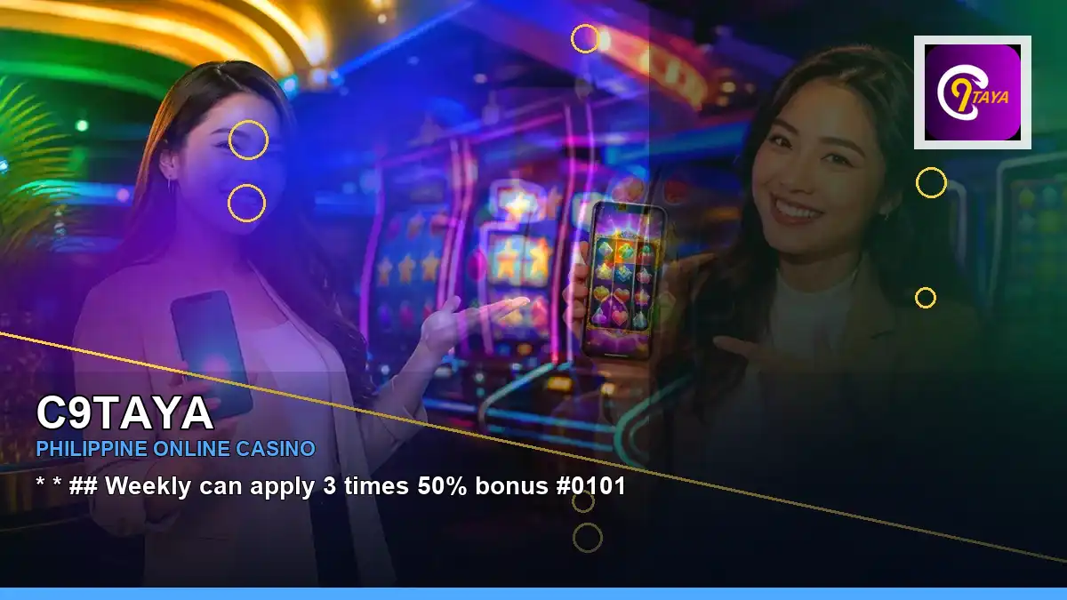 C9TAYA lucky reels online slot games featuring an adult Filipina casino host with a left close-up composition